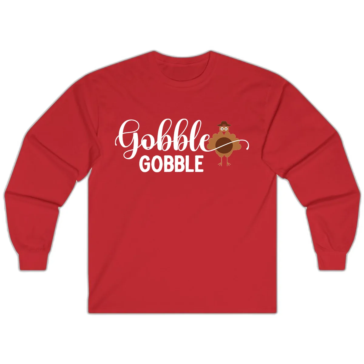 Gobble Gobble Turkey Thanksgiving Celebration Long Sleeve in Red