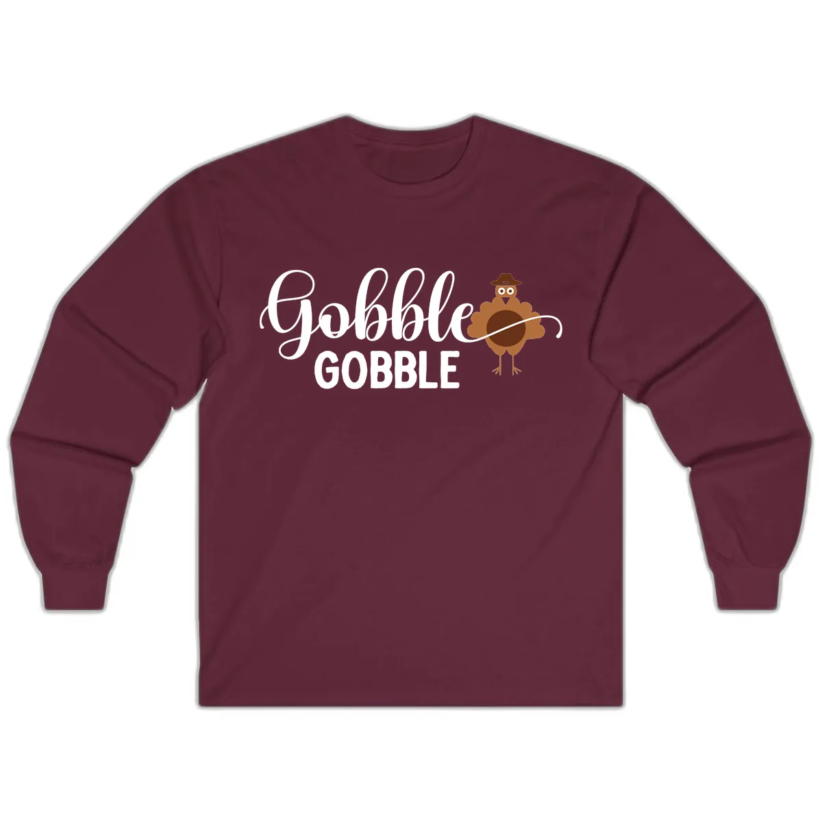 Gobble Gobble Turkey Thanksgiving Celebration Long Sleeve in Maroon