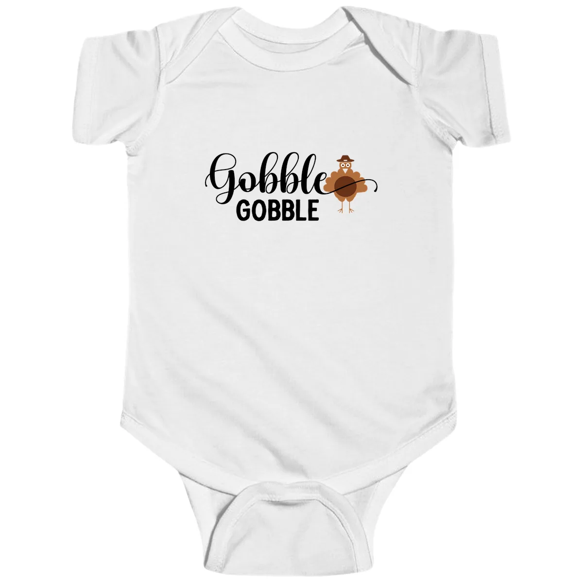 Gobble Gobble Turkey Thanksgiving Celebration Baby Onesie in White