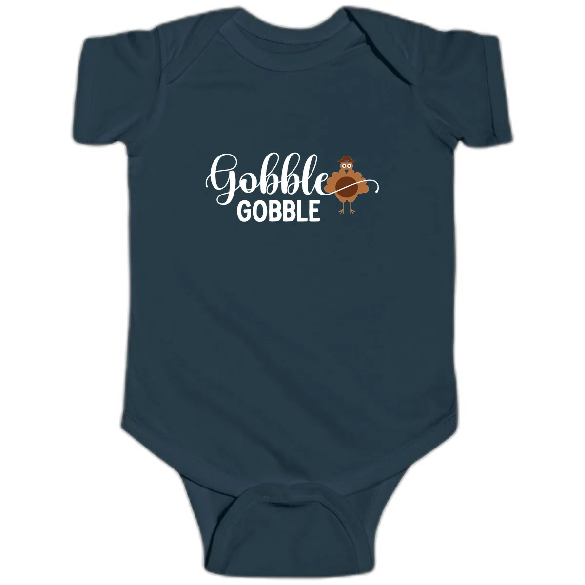Gobble Gobble Turkey Thanksgiving Celebration Baby Onesie in Navy