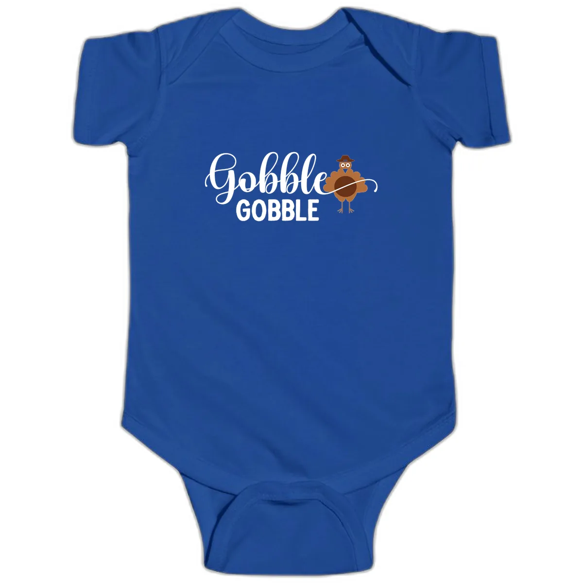 Gobble Gobble Turkey Thanksgiving Celebration Baby Onesie in Royal