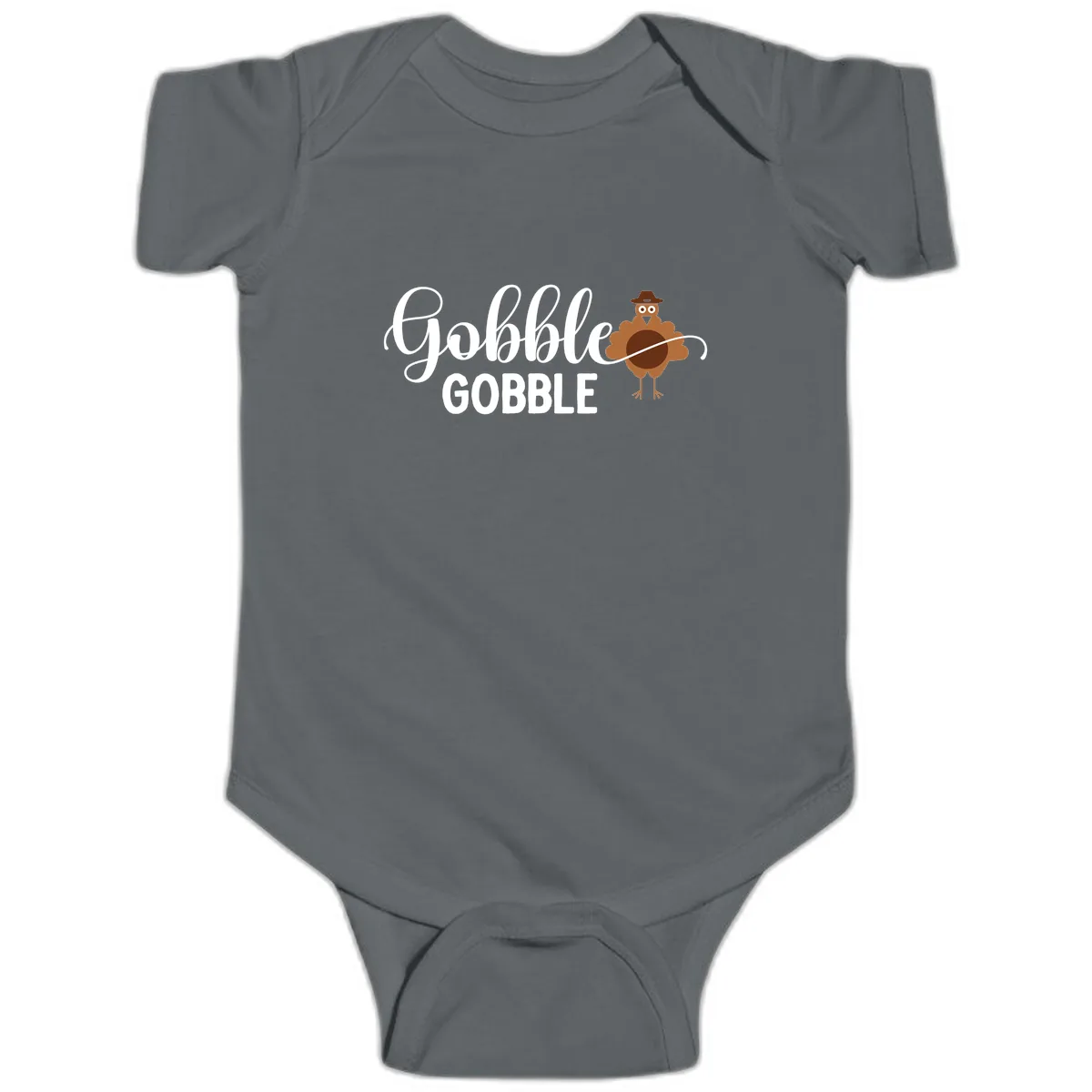 Gobble Gobble Turkey Thanksgiving Celebration Baby Onesie in Charcoal