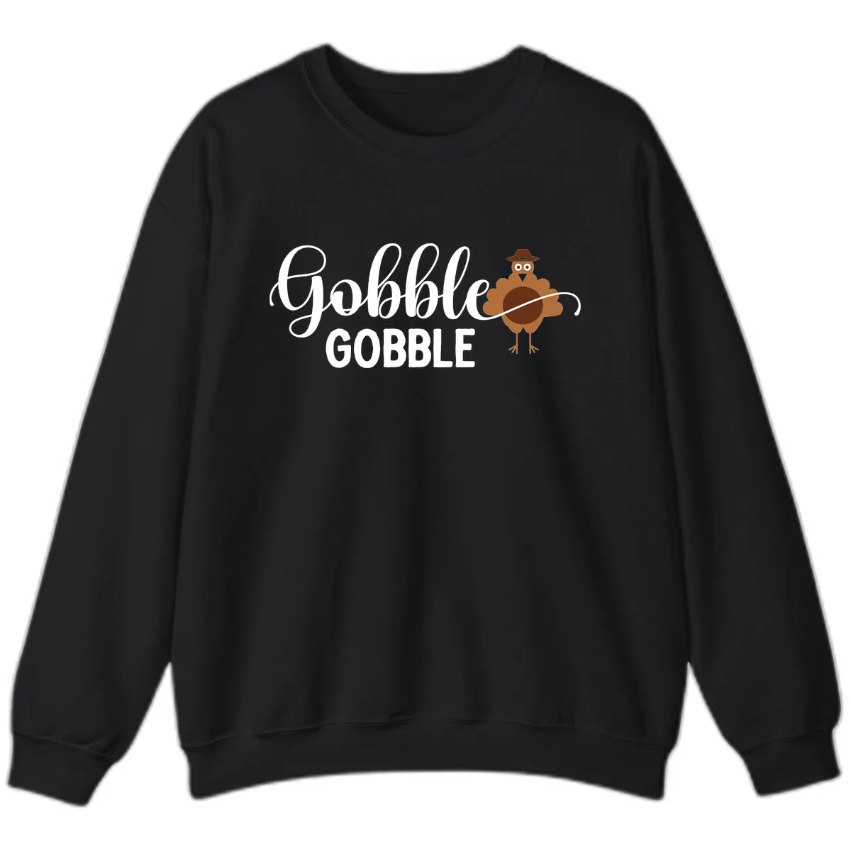 Gobble Gobble Turkey Thanksgiving Celebration Sweatshirt in Black