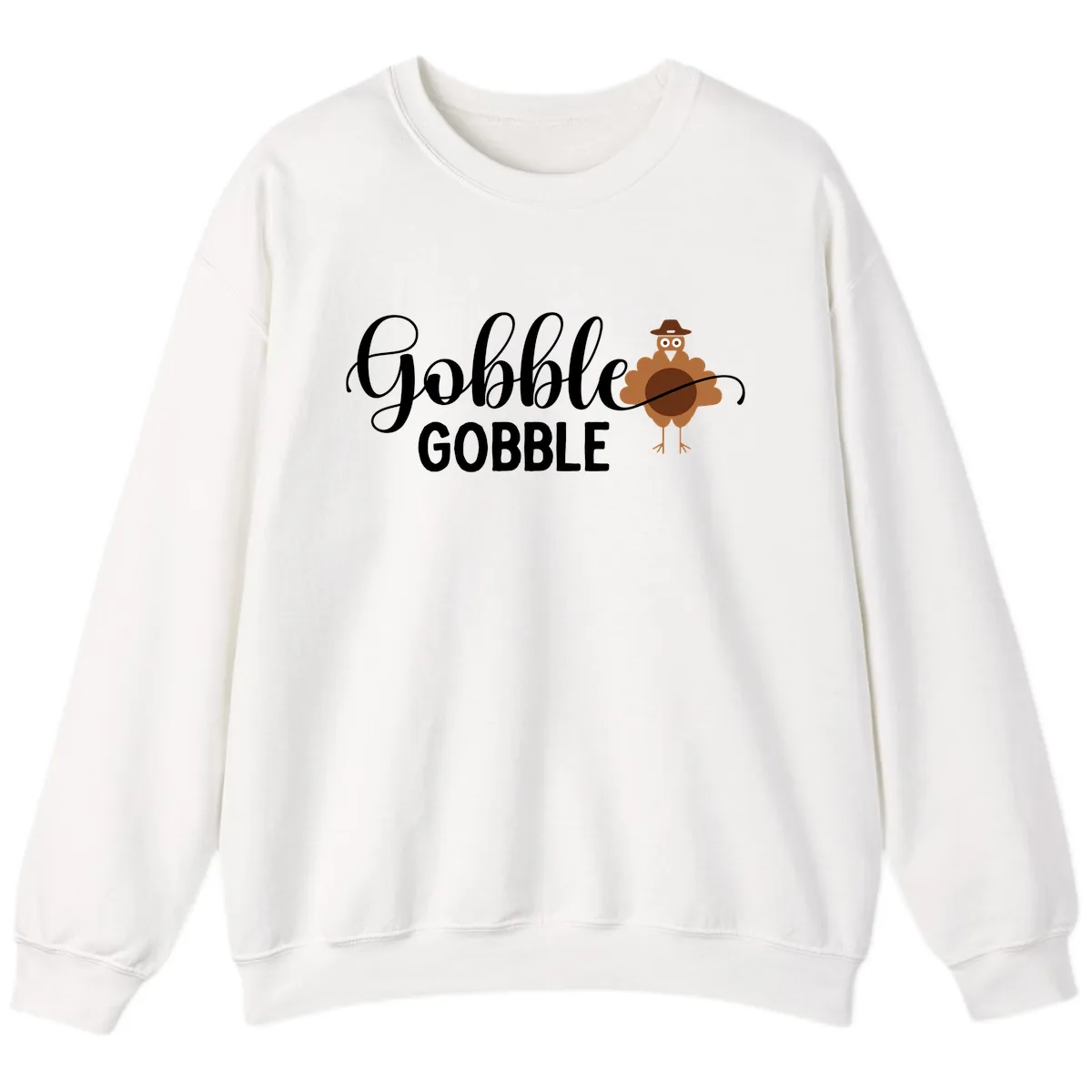 Gobble Gobble Turkey Thanksgiving Celebration Sweatshirt in White