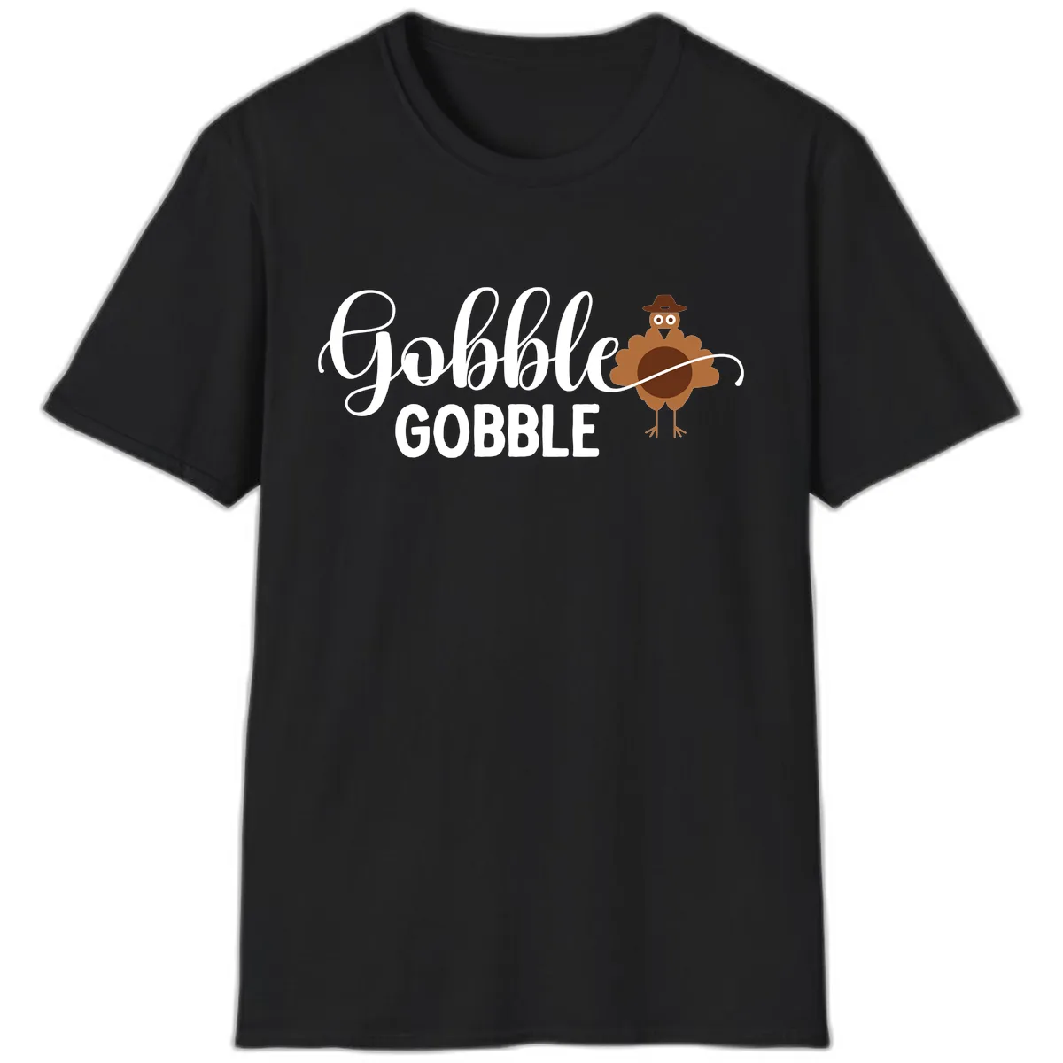 Gobble Gobble Turkey Thanksgiving Celebration T-Shirt in Black