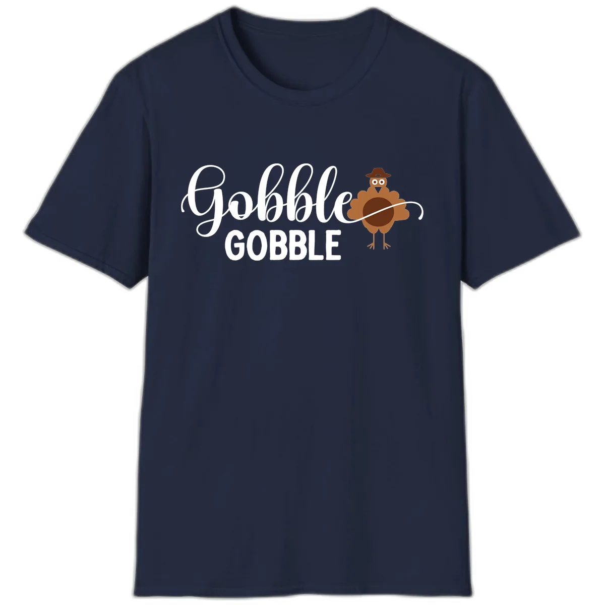 Gobble Gobble Turkey Thanksgiving Celebration T-Shirt in Navy