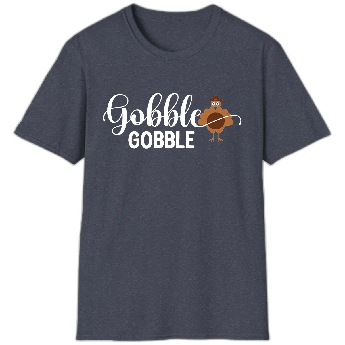 Gobble Gobble Turkey Thanksgiving Celebration T-Shirt in Heather Navy