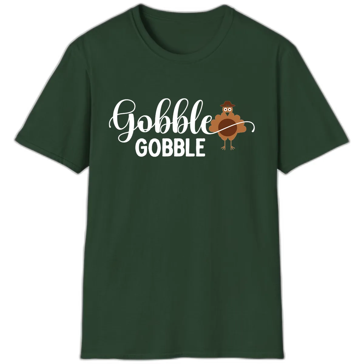 Gobble Gobble Turkey Thanksgiving Celebration T-Shirt in Forest Green