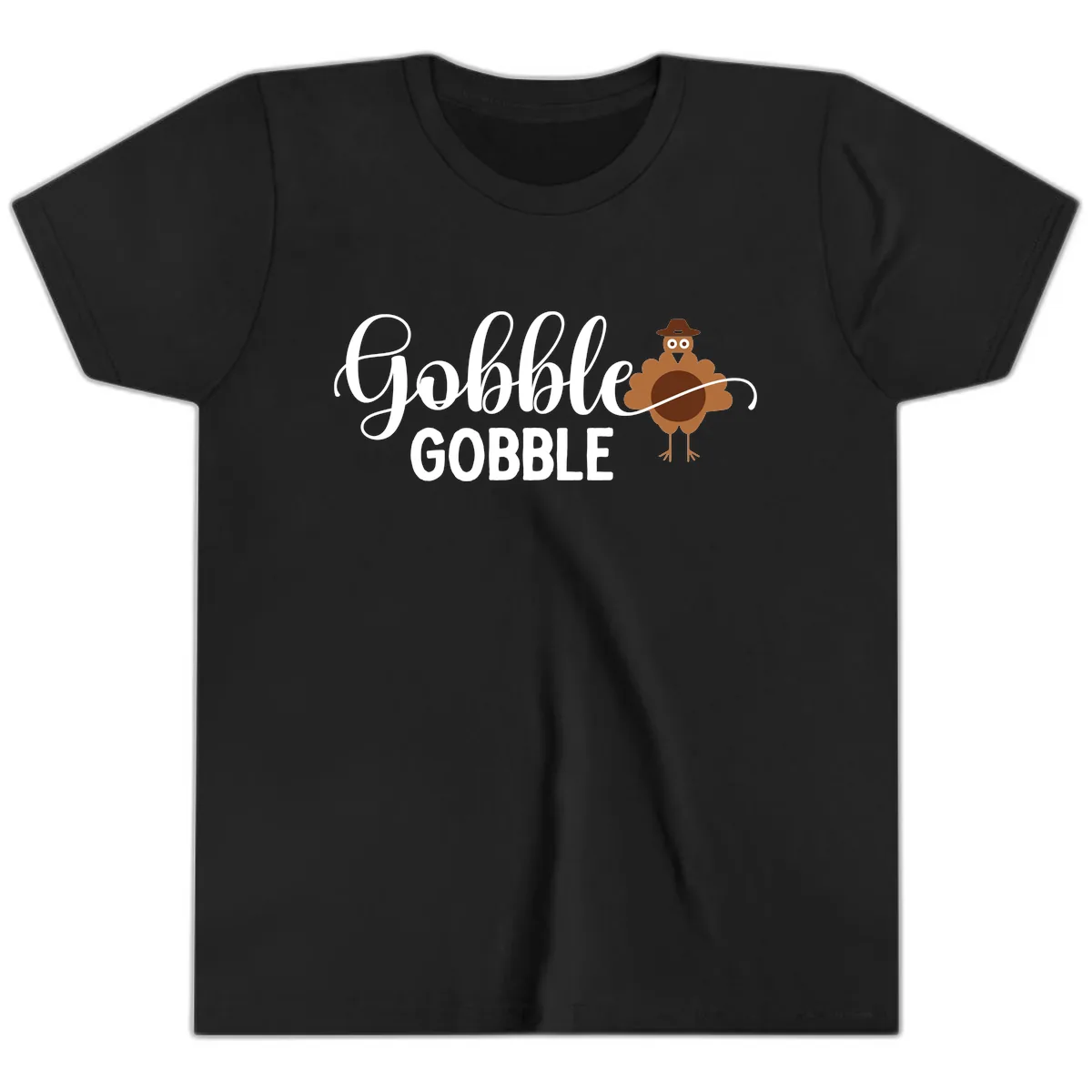 Gobble Gobble Turkey Thanksgiving Celebration Youth T-Shirt in Black