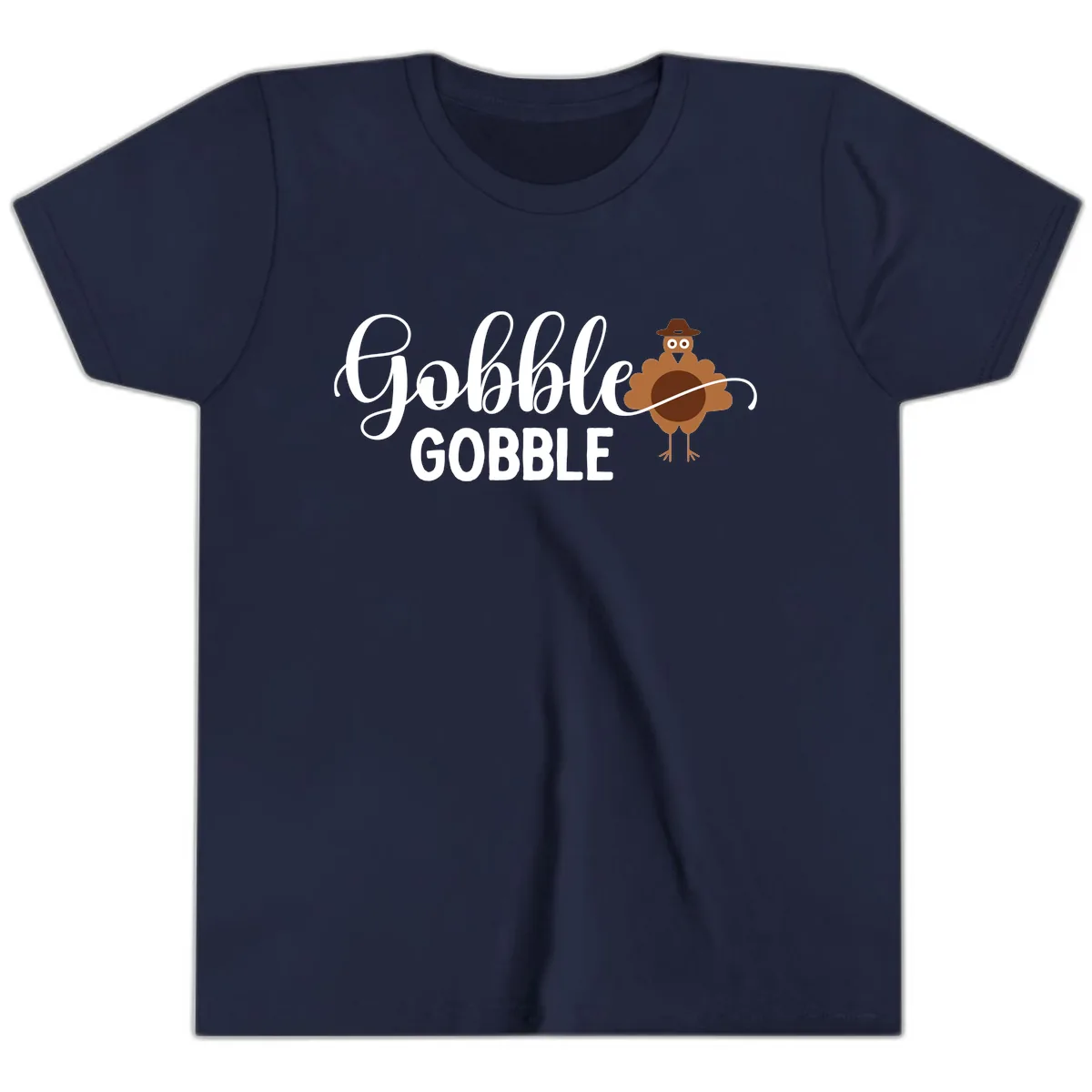Gobble Gobble Turkey Thanksgiving Celebration Youth T-Shirt in Navy