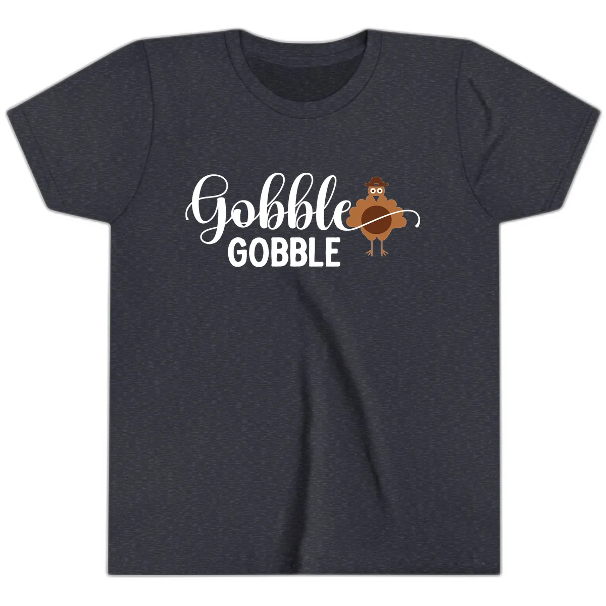 Gobble Gobble Turkey Thanksgiving Celebration Youth T-Shirt in Heather Navy