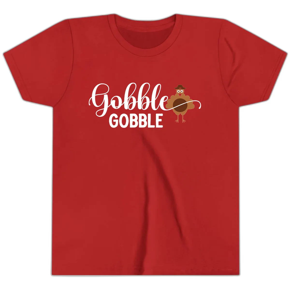 Gobble Gobble Turkey Thanksgiving Celebration Youth T-Shirt in Red