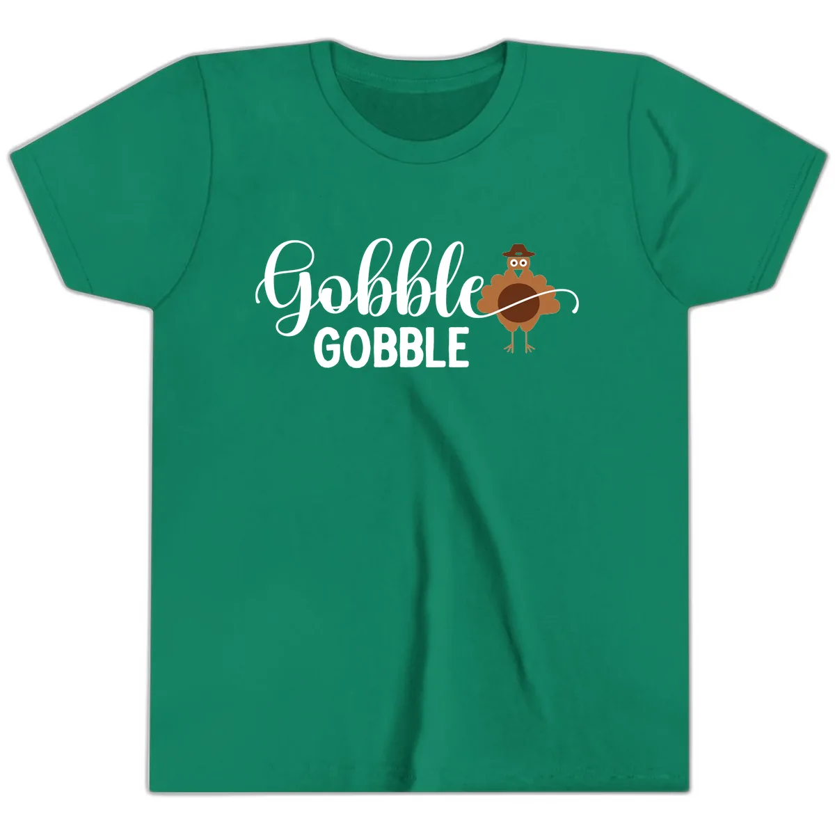 Gobble Gobble Turkey Thanksgiving Celebration Youth T-Shirt in Kelly