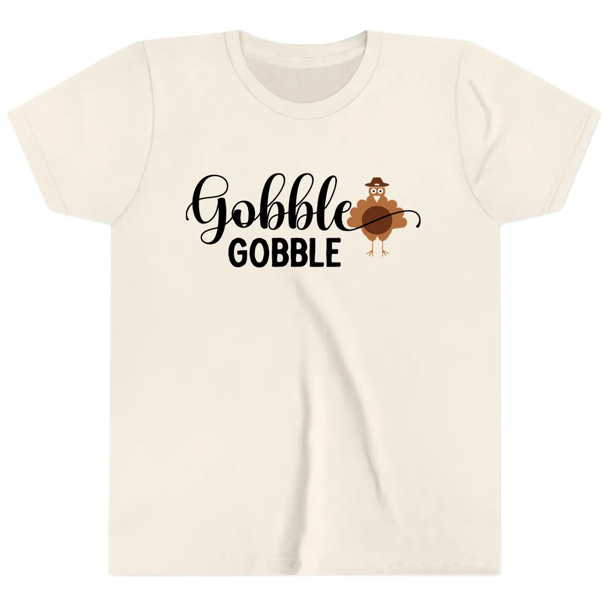 Gobble Gobble Turkey Thanksgiving Celebration Youth T-Shirt in Natural