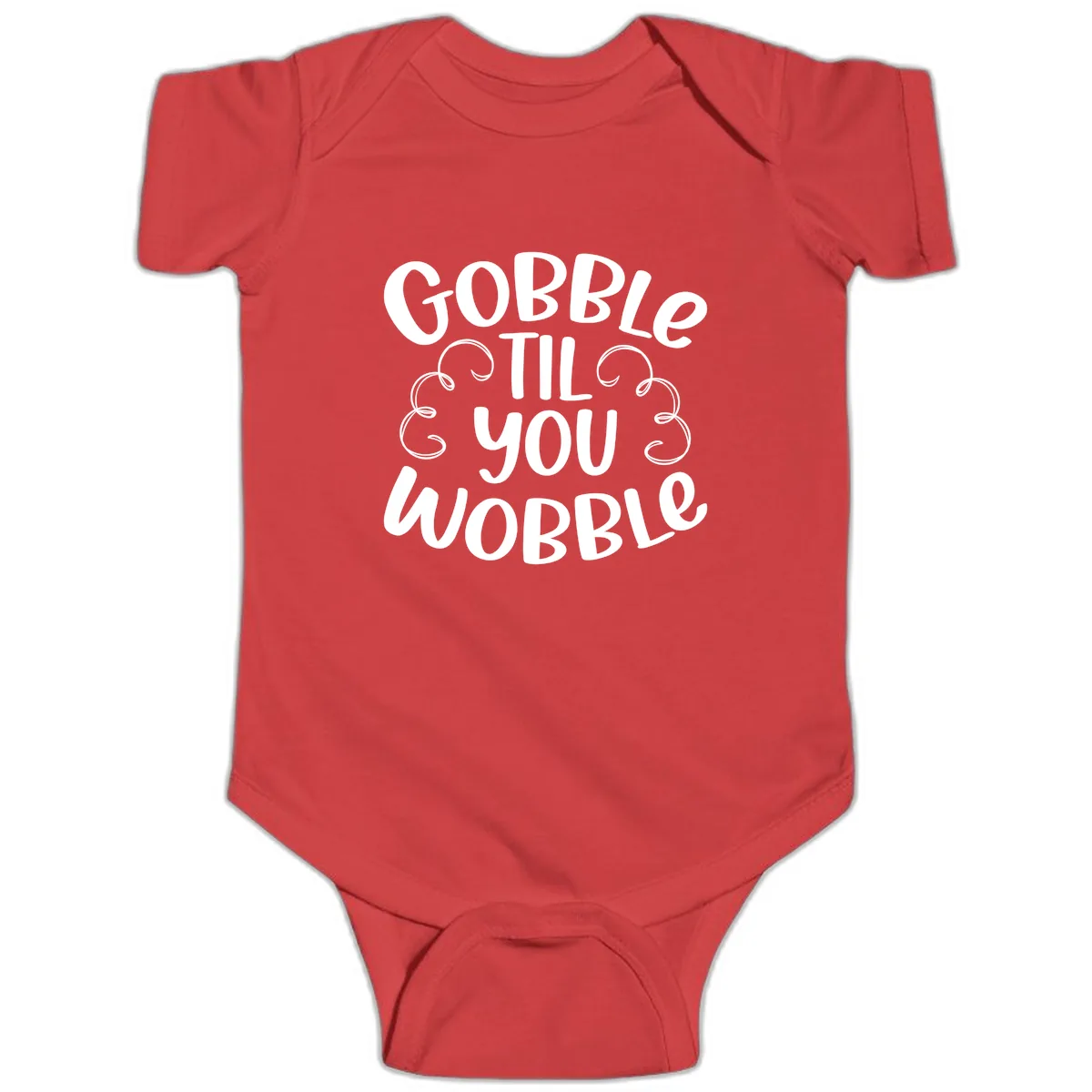 Gobble Til You Wobble Thanksgiving Quote Baby Onesie in Red