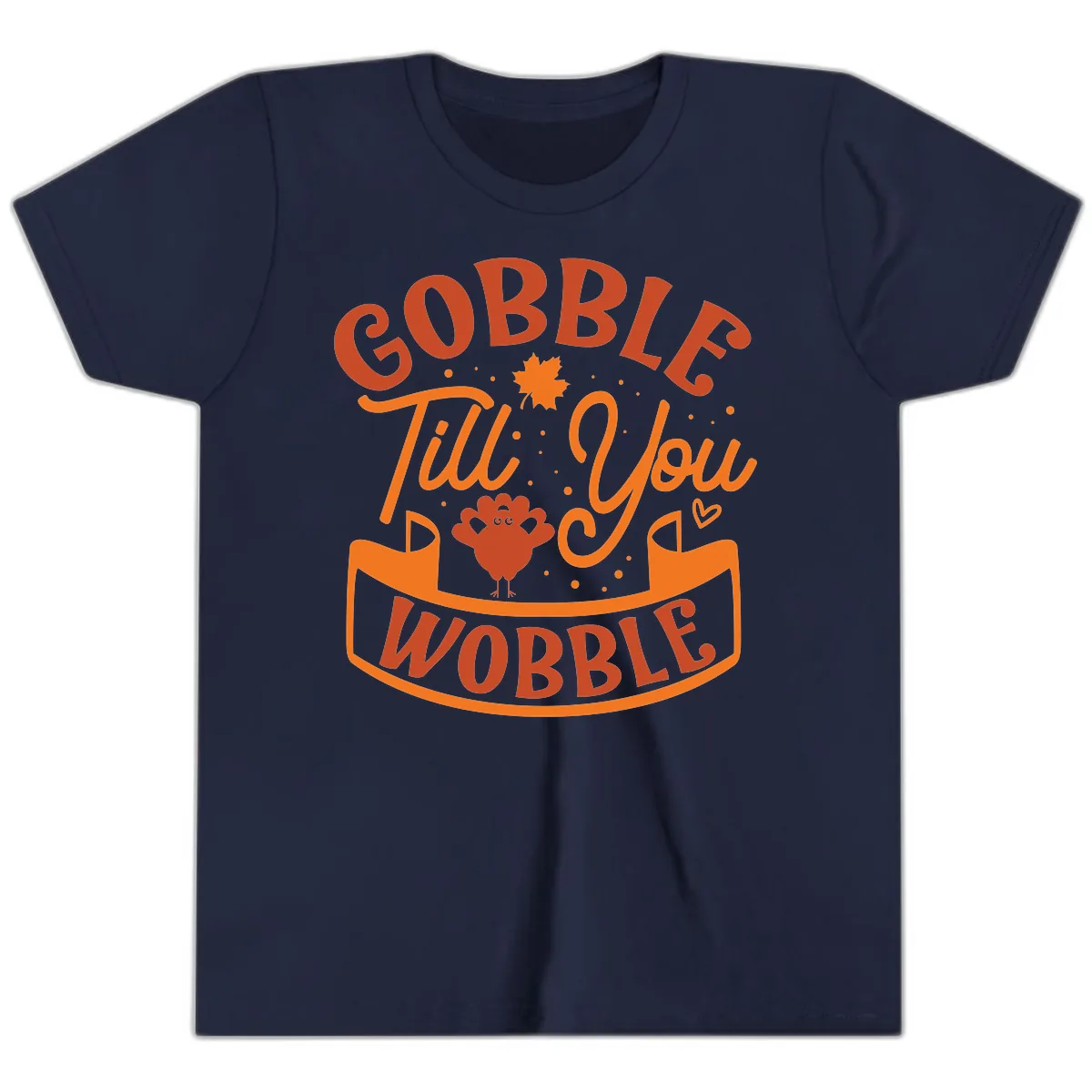Gobble Till You Wobble Turkey Design Youth T-Shirt in Navy