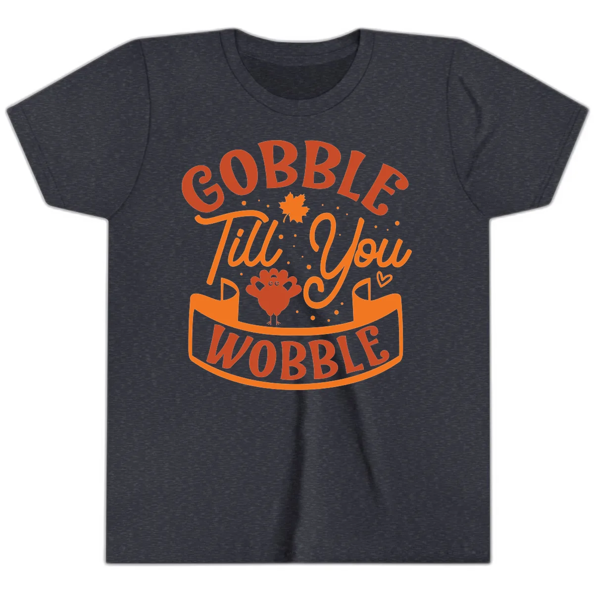 Gobble Till You Wobble Turkey Design Youth T-Shirt in Heather Navy