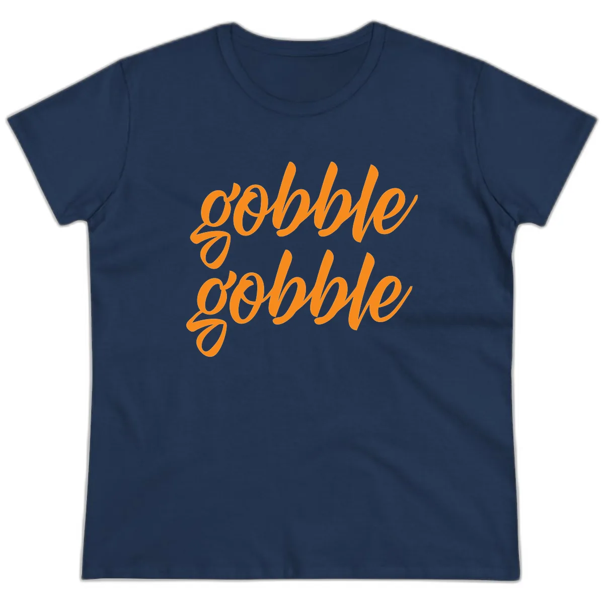 Gobble Gobble Thanksgiving Phrase Ladies Tee in Navy