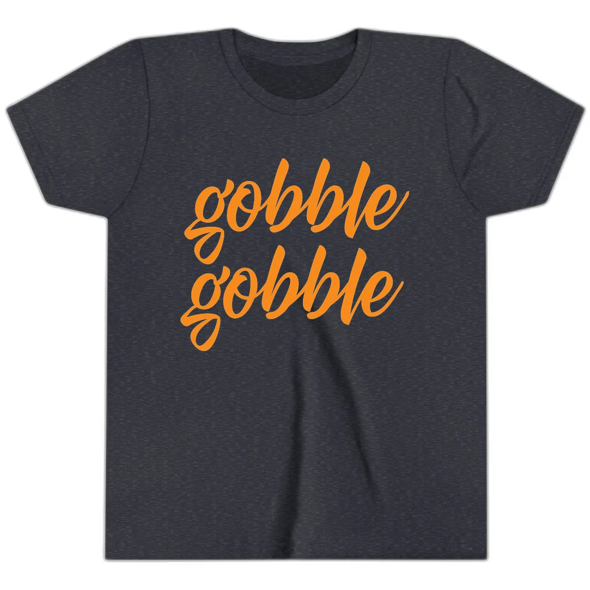 Gobble Gobble Thanksgiving Phrase Youth T-Shirt in Heather Navy