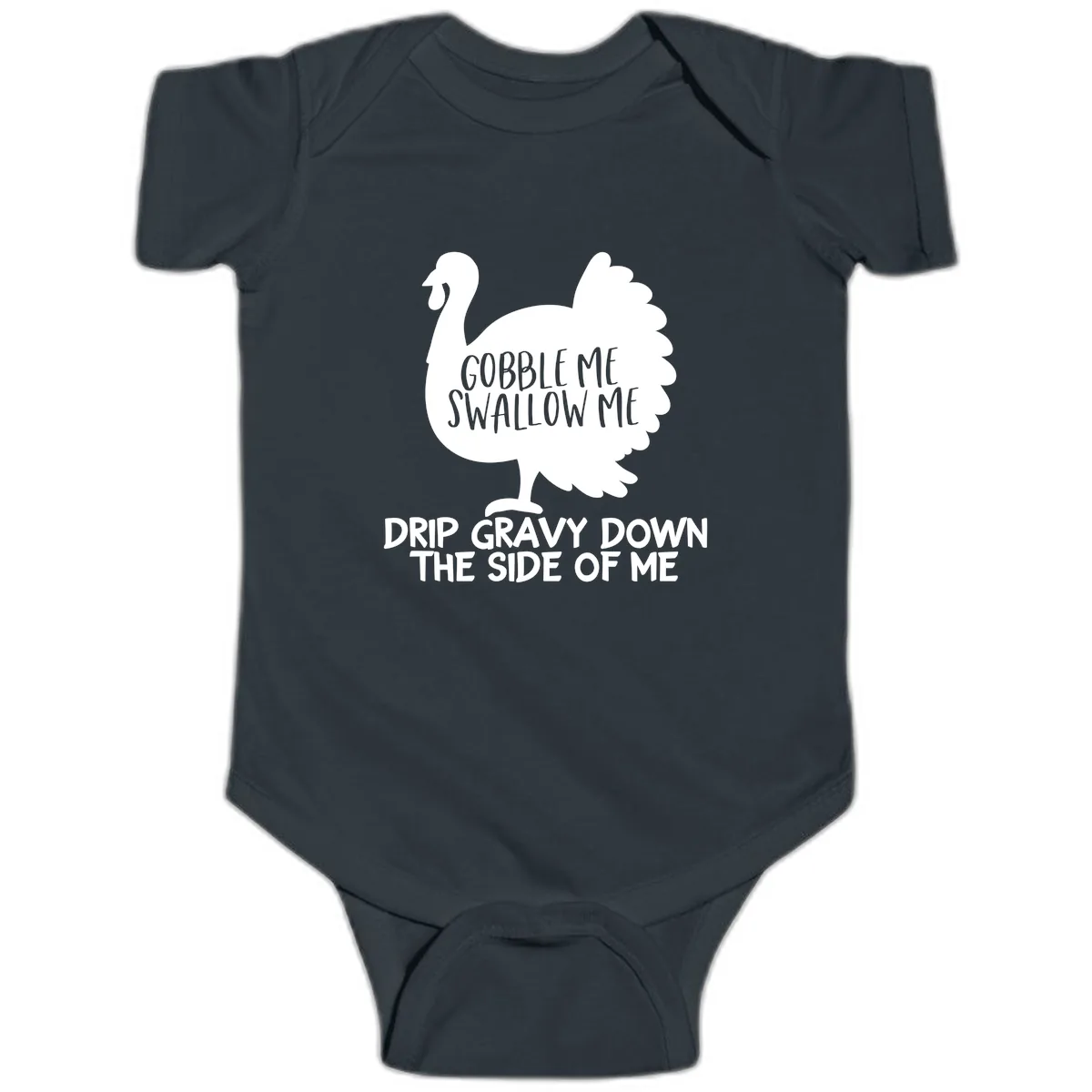 Gobble Me Swallow Me Turkey Design Baby Onesie in Black