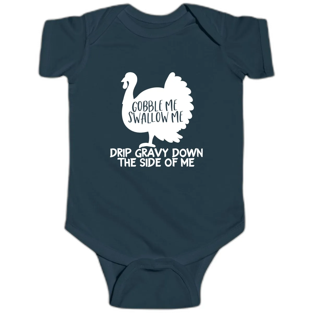 Gobble Me Swallow Me Turkey Design Baby Onesie in Navy