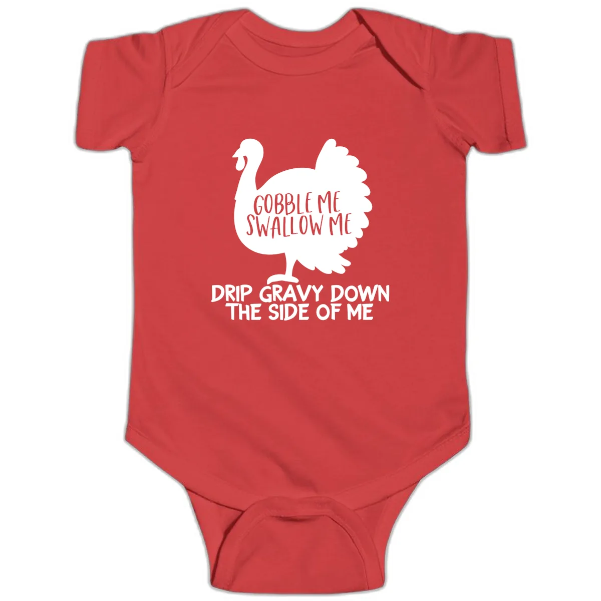 Gobble Me Swallow Me Turkey Design Baby Onesie in Red
