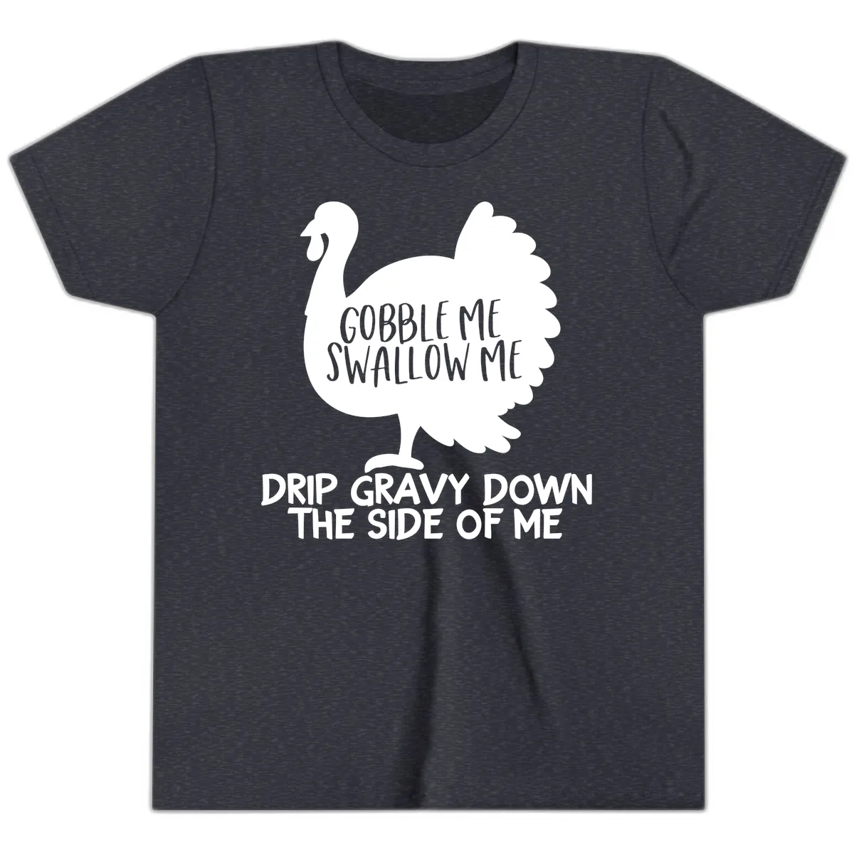 Gobble Me Swallow Me Turkey Design Youth T-Shirt in Heather Navy