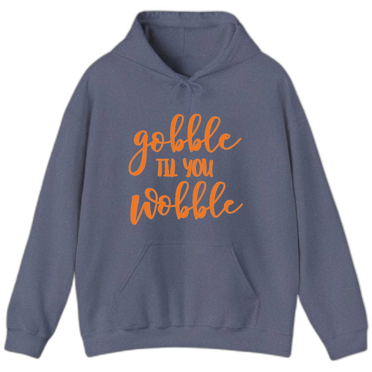 Gobble Till You Wobble Thanksgiving Phrase Hoodie in Heather Navy