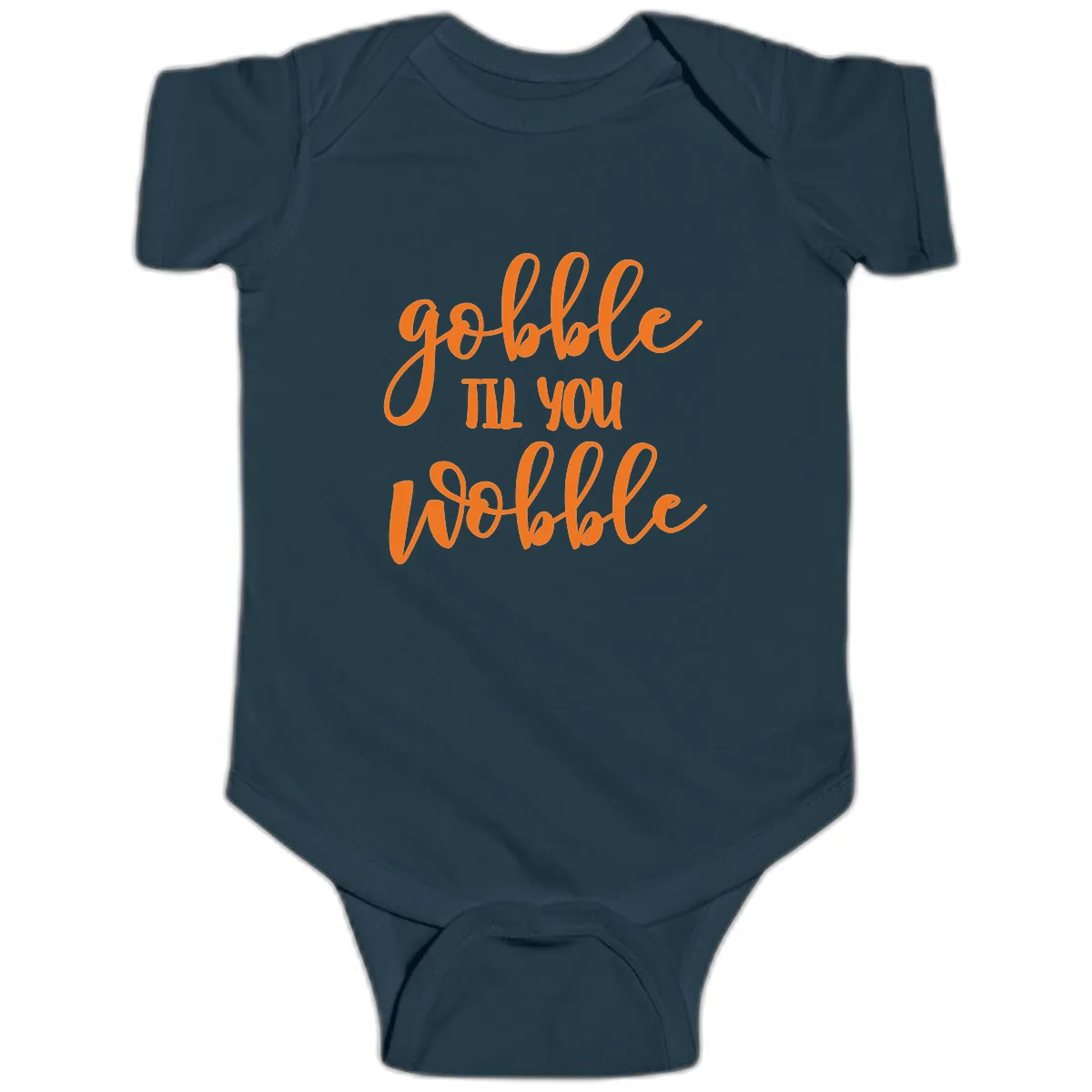 Gobble Till You Wobble Thanksgiving Phrase Baby Onesie in Navy