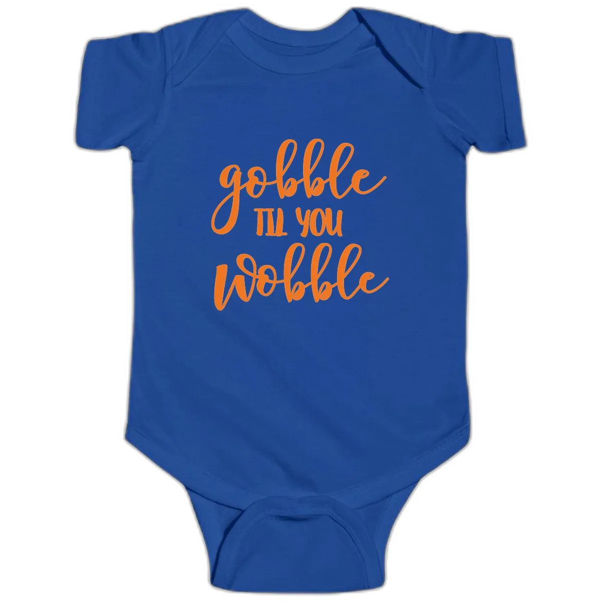 Gobble Till You Wobble Thanksgiving Phrase Baby Onesie in Royal