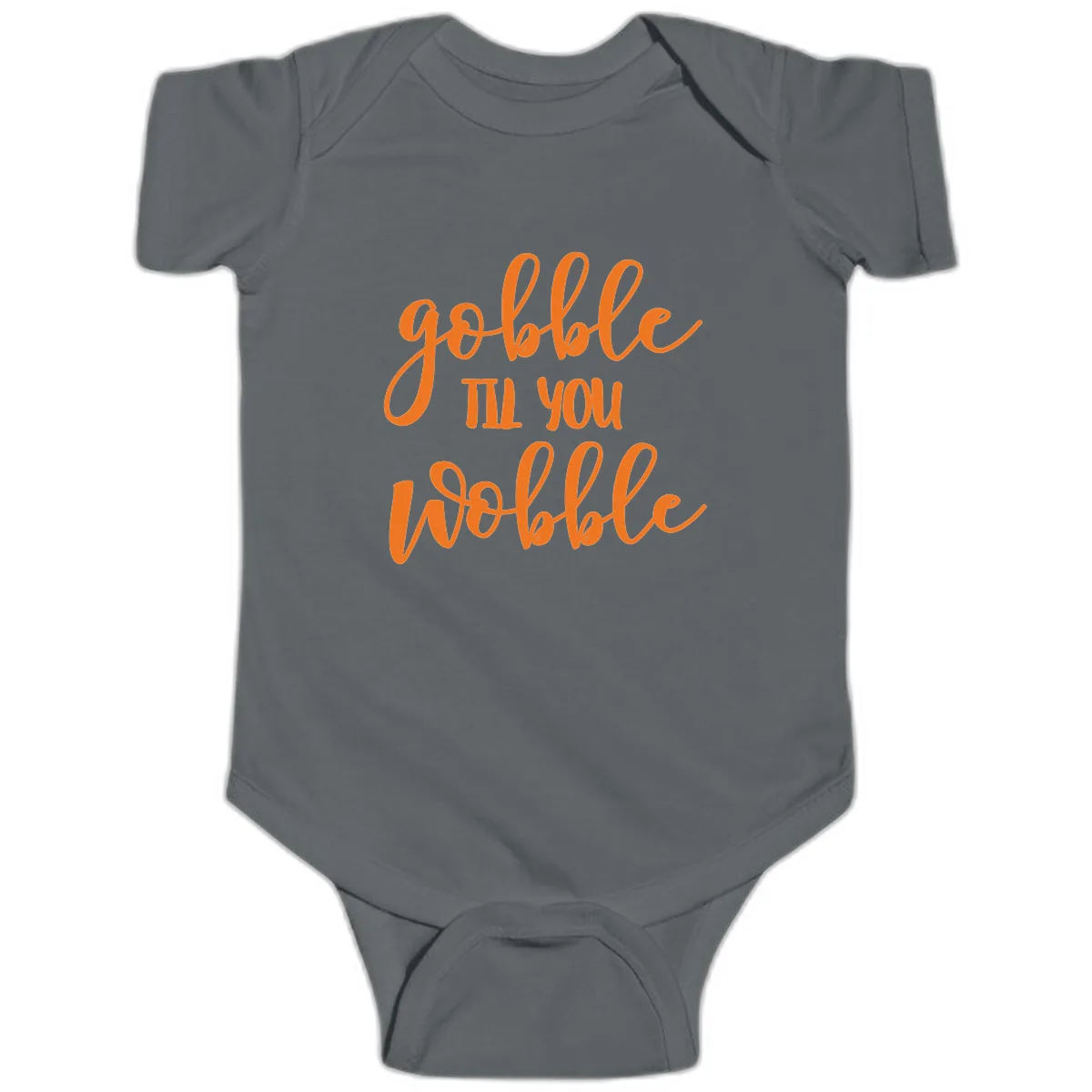 Gobble Till You Wobble Thanksgiving Phrase Baby Onesie in Charcoal