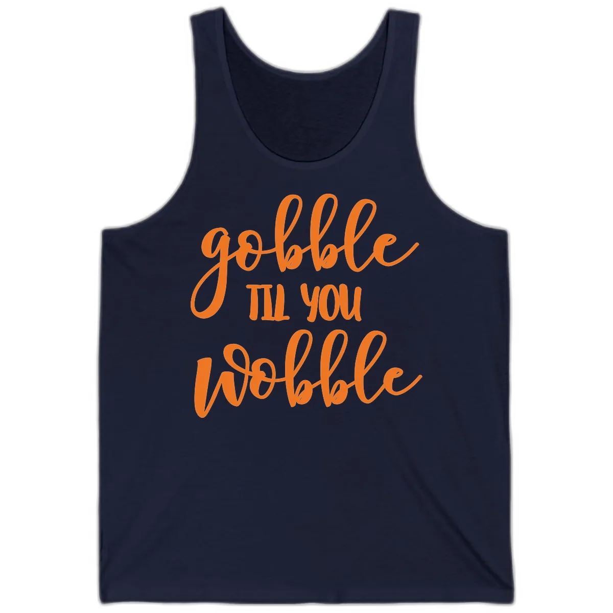 Gobble Till You Wobble Thanksgiving Phrase Tank in Navy