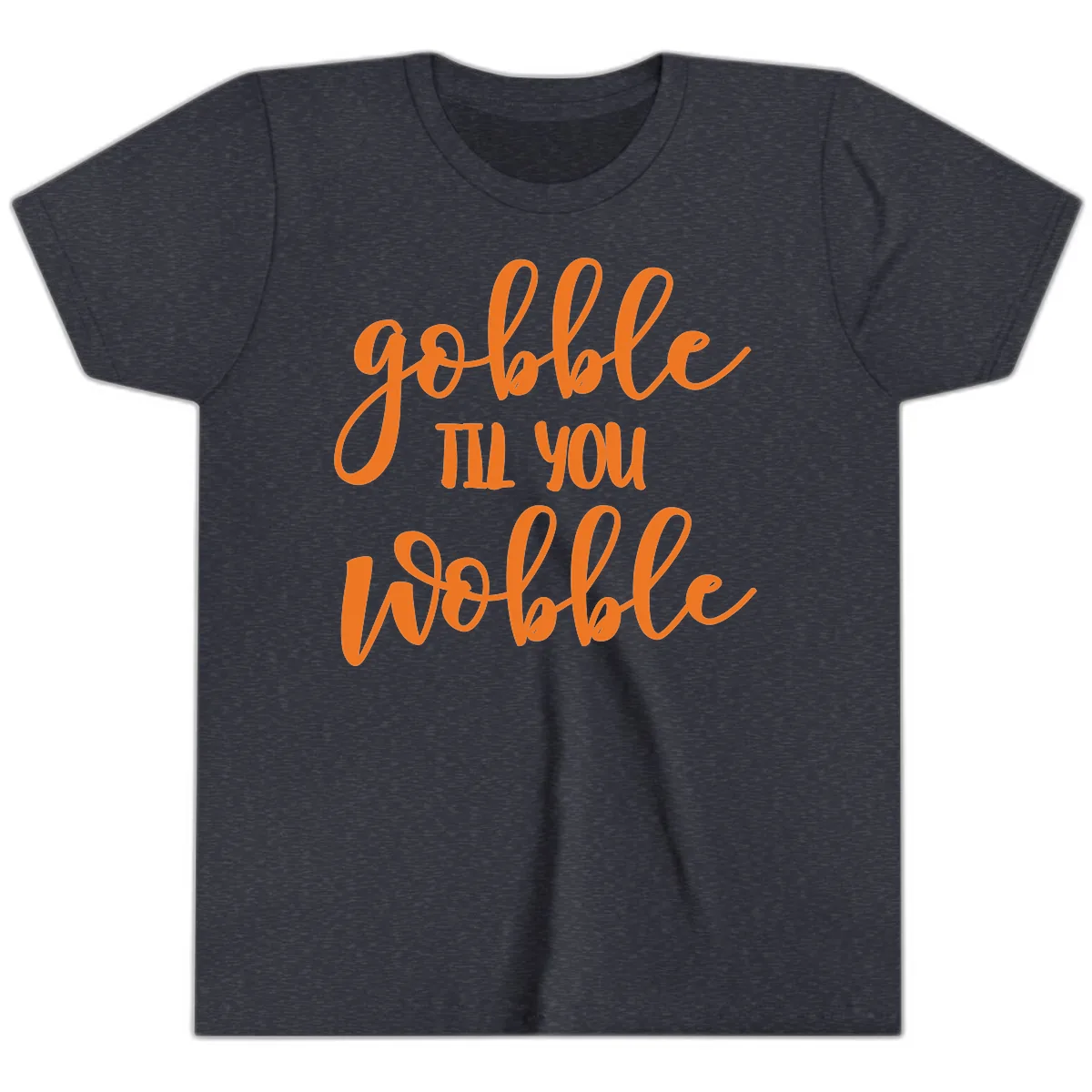 Gobble Till You Wobble Thanksgiving Phrase Youth T-Shirt in Heather Navy