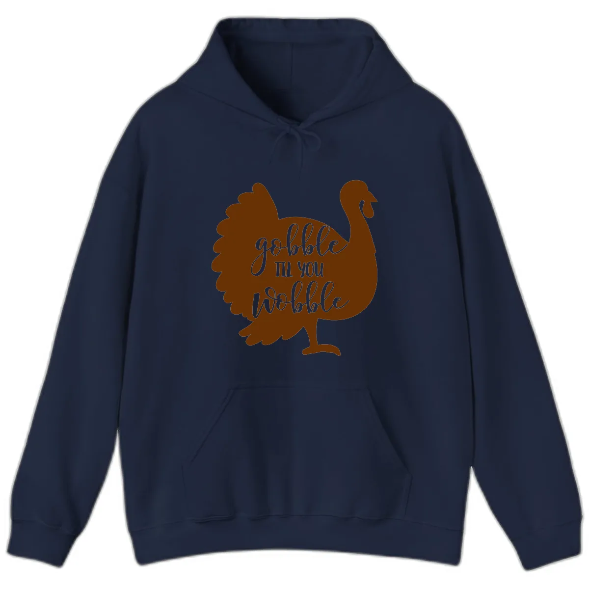 Gobble Til You Wobble Turkey Thanksgiving Hoodie in Navy