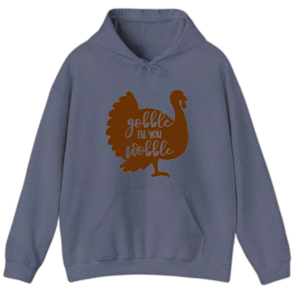Gobble Til You Wobble Turkey Thanksgiving Hoodie in Heather Navy