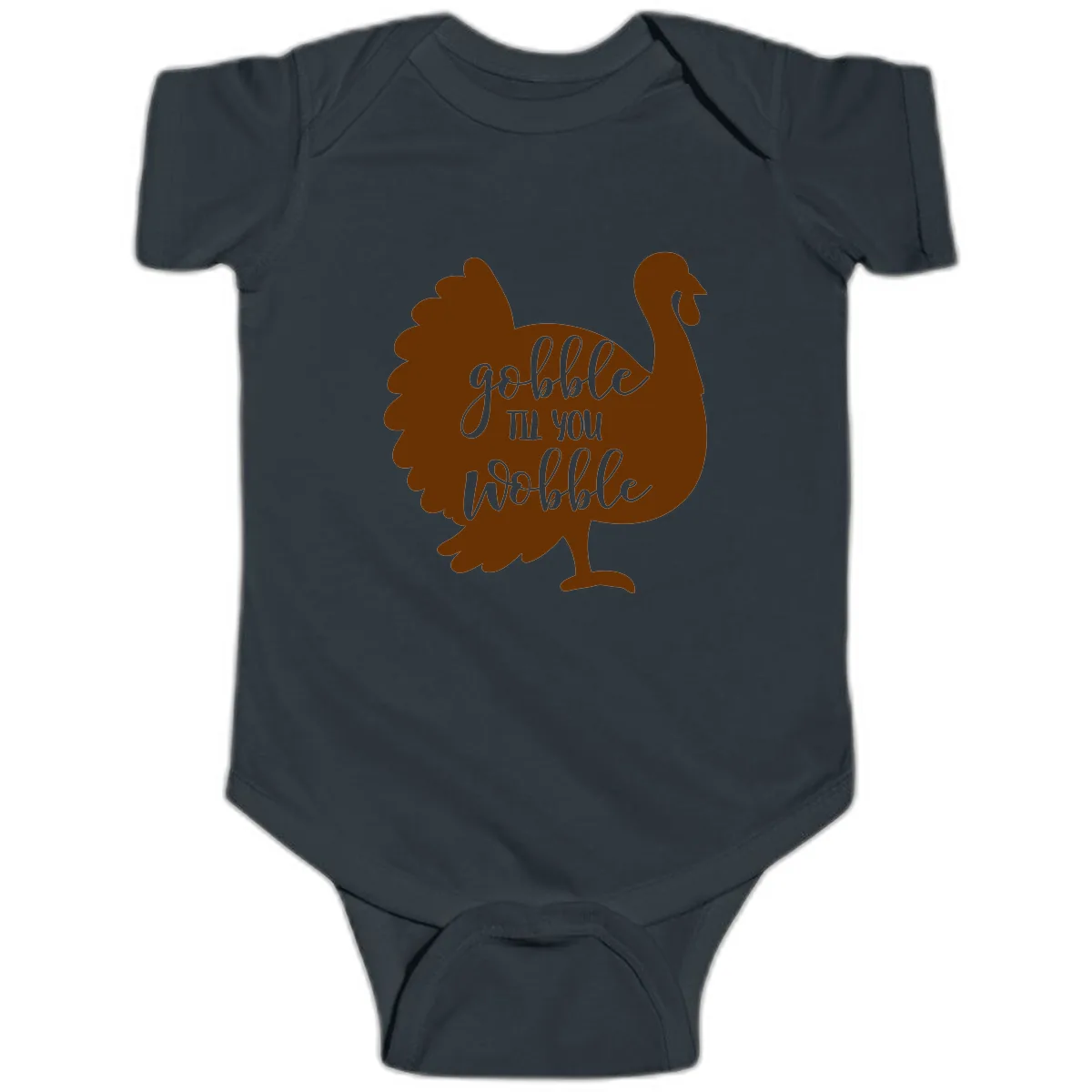 Gobble Til You Wobble Turkey Thanksgiving Baby Onesie in Black