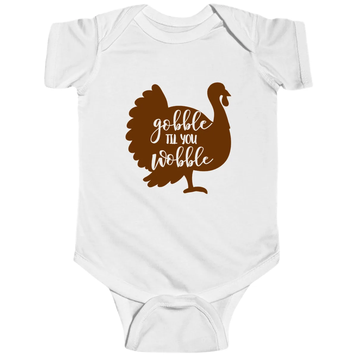 Gobble Til You Wobble Turkey Thanksgiving Baby Onesie in White