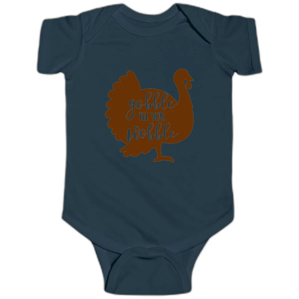 Gobble Til You Wobble Turkey Thanksgiving Baby Onesie in Navy