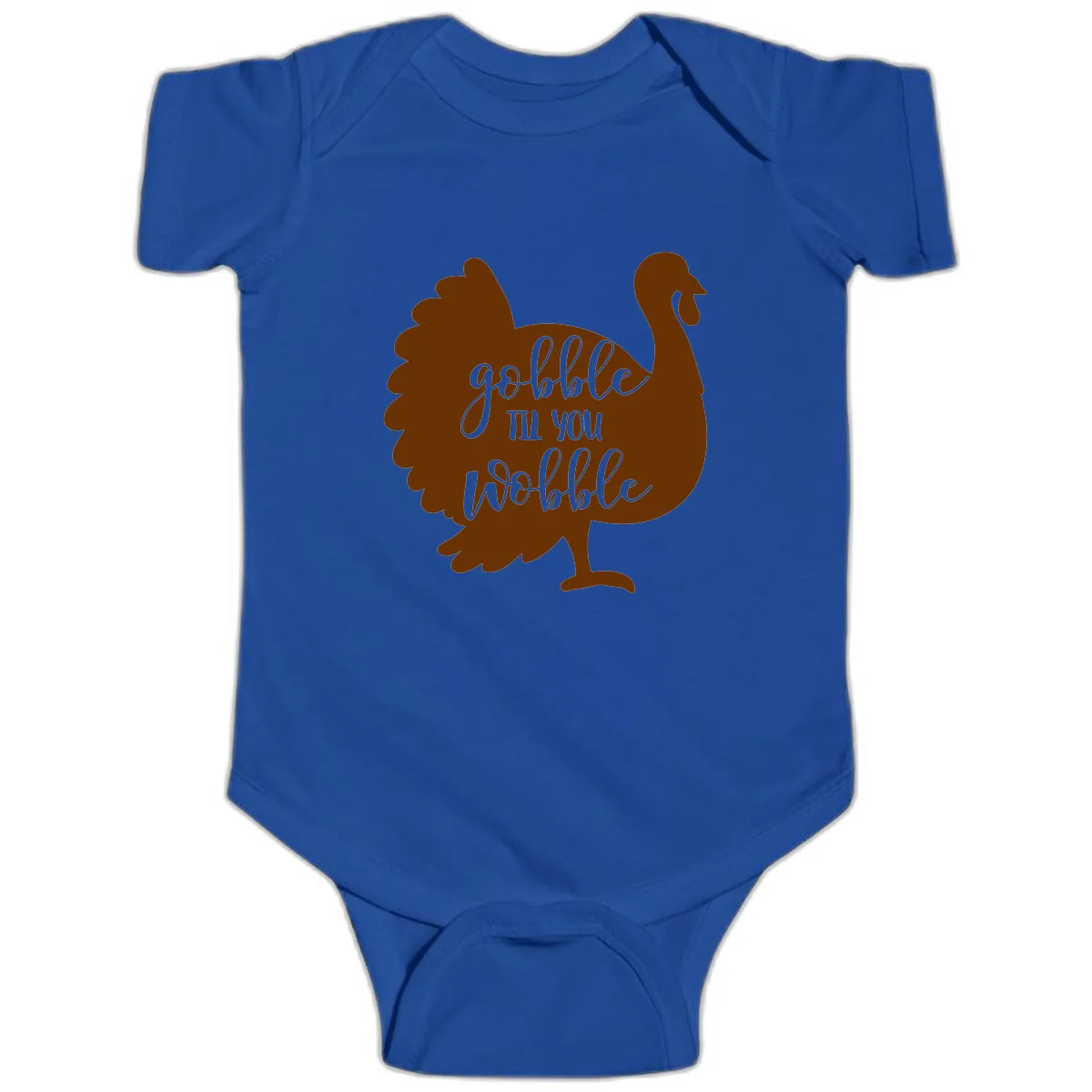 Gobble Til You Wobble Turkey Thanksgiving Baby Onesie in Royal
