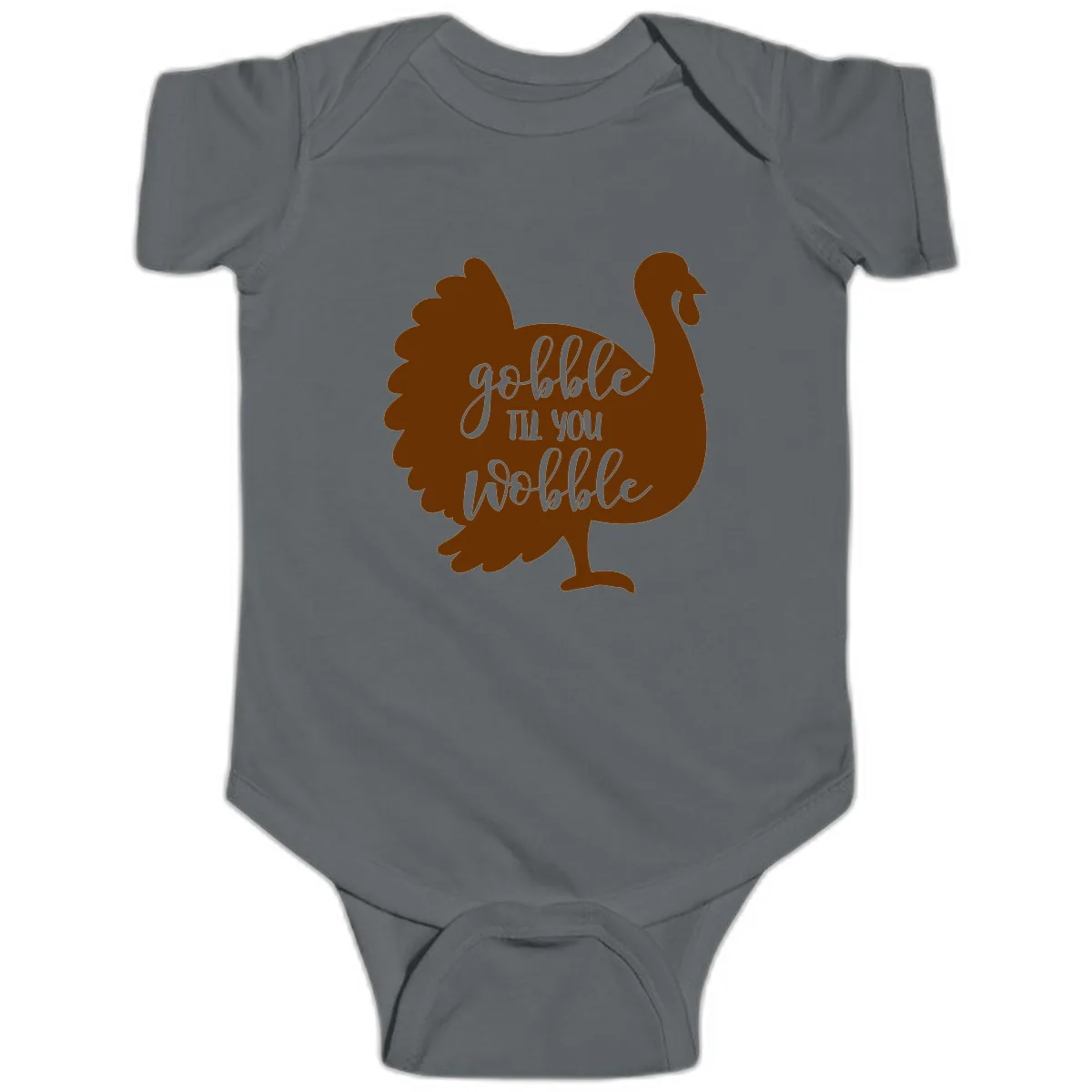 Gobble Til You Wobble Turkey Thanksgiving Baby Onesie in Charcoal