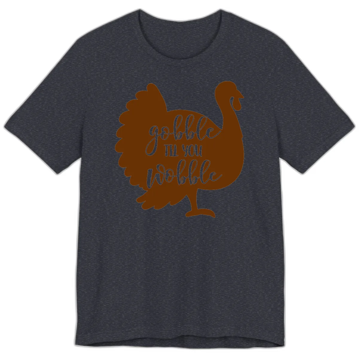 Gobble Til You Wobble Turkey Thanksgiving Premium T-Shirt in Heather Navy