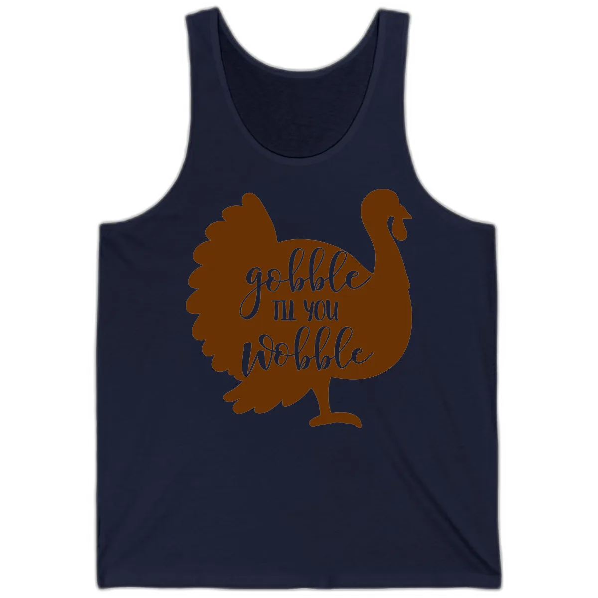 Gobble Til You Wobble Turkey Thanksgiving Tank in Navy