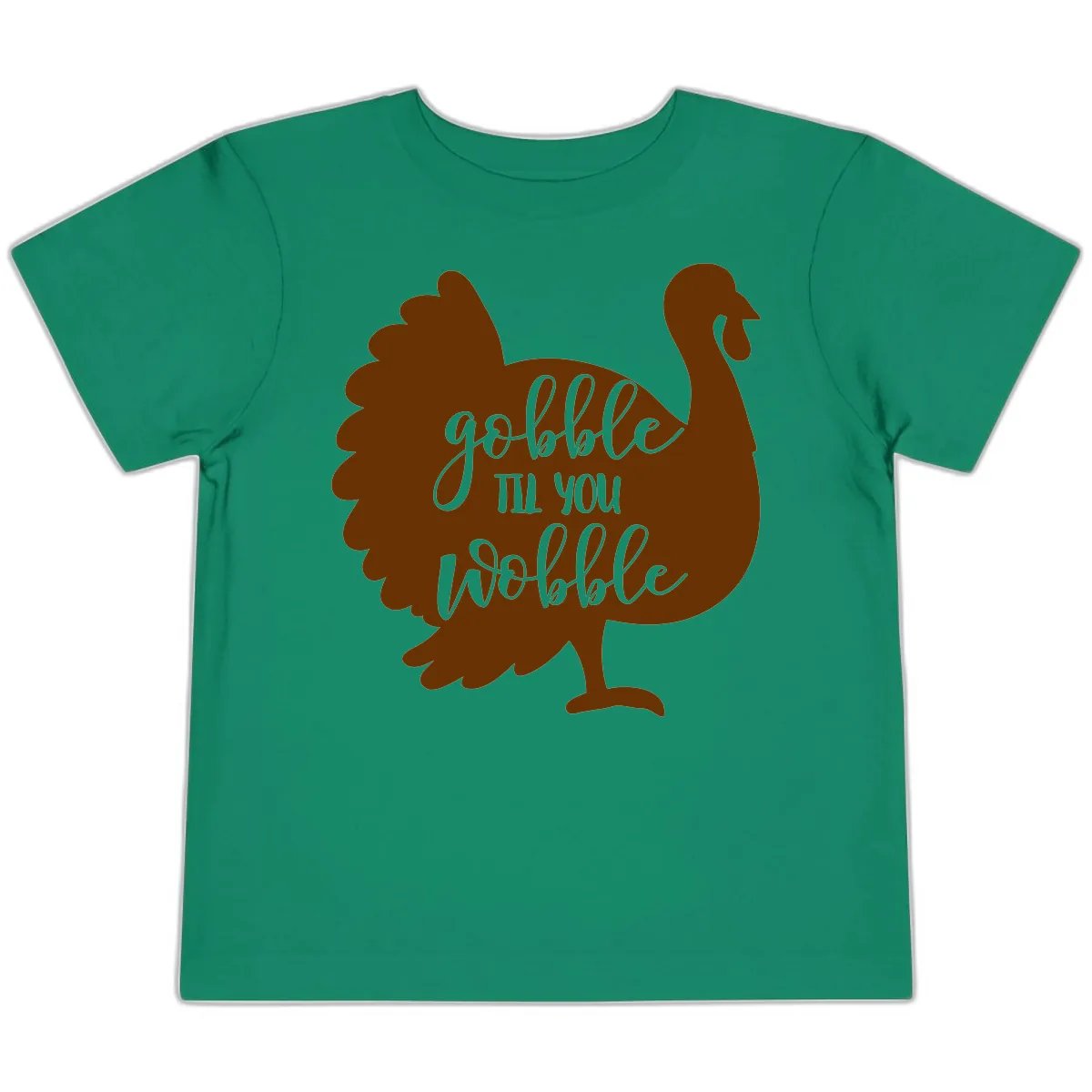 Gobble Til You Wobble Turkey Thanksgiving Toddler T-Shirt in Kelly