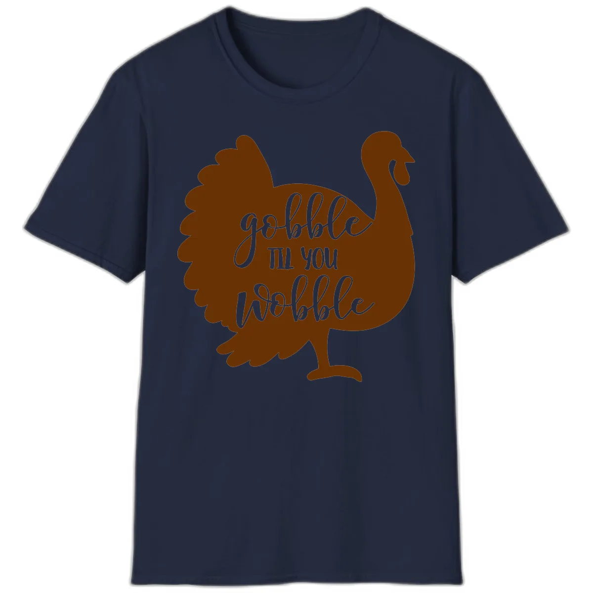 Gobble Til You Wobble Turkey Thanksgiving T-Shirt in Navy