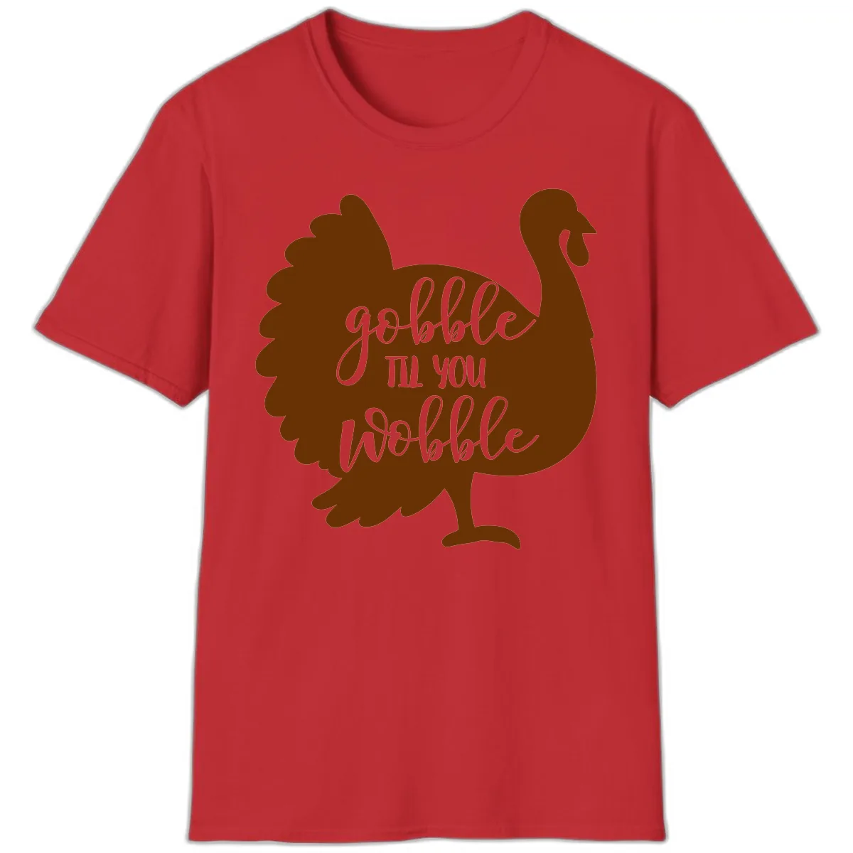 Gobble Til You Wobble Turkey Thanksgiving T-Shirt in Red