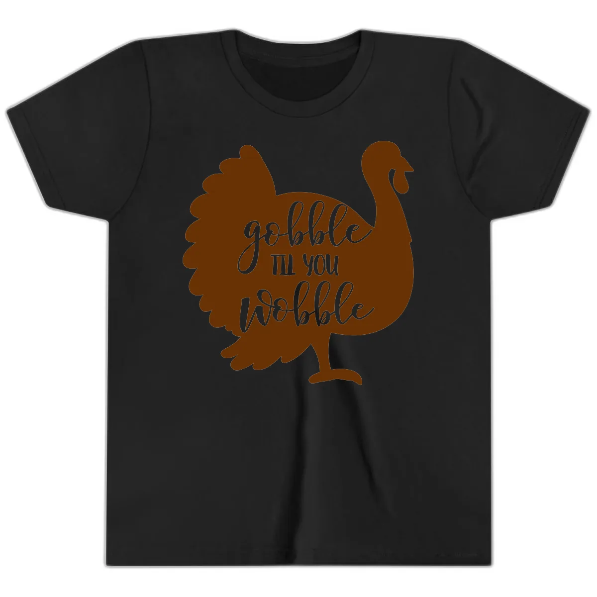 Gobble Til You Wobble Turkey Thanksgiving Youth T-Shirt in Black