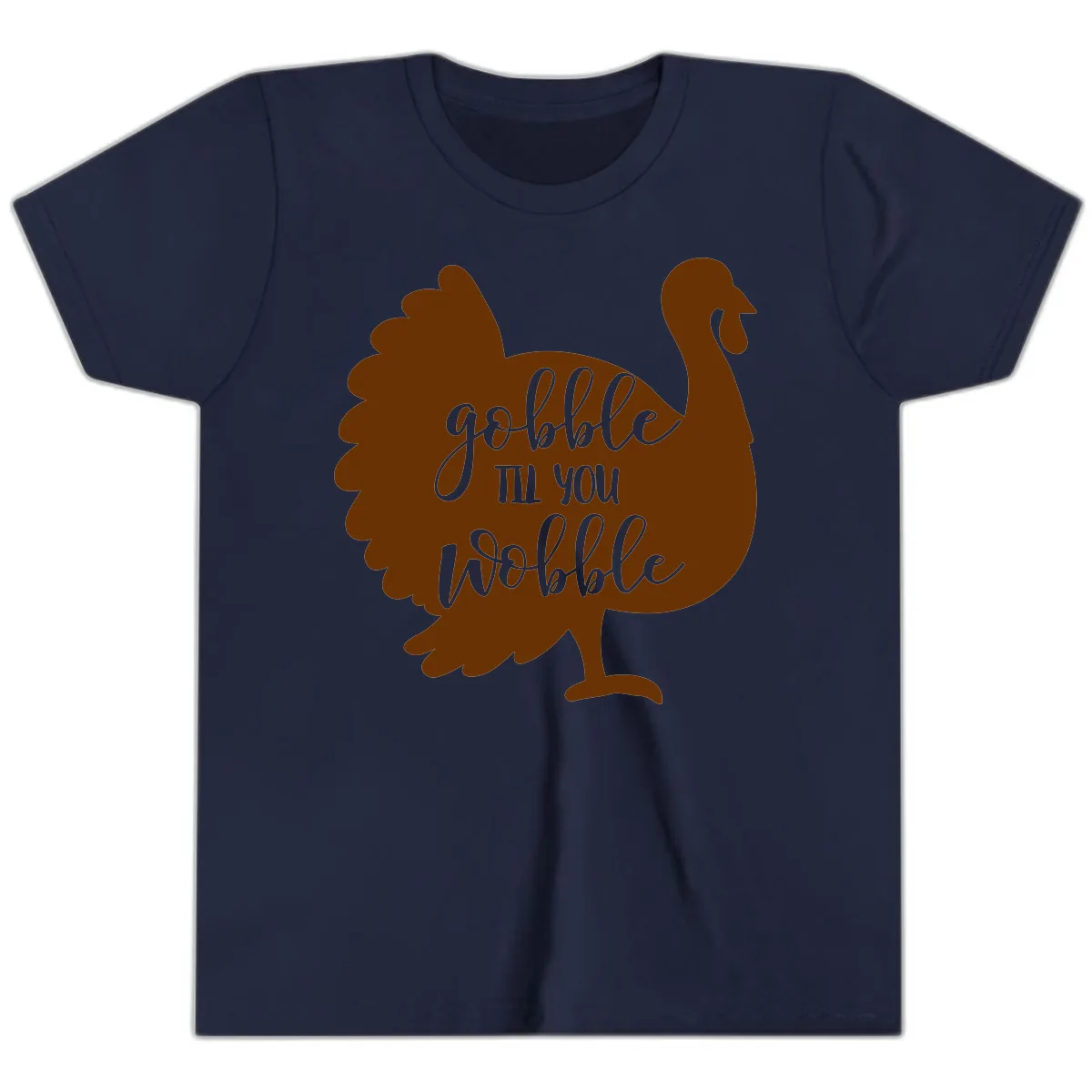 Gobble Til You Wobble Turkey Thanksgiving Youth T-Shirt in Navy