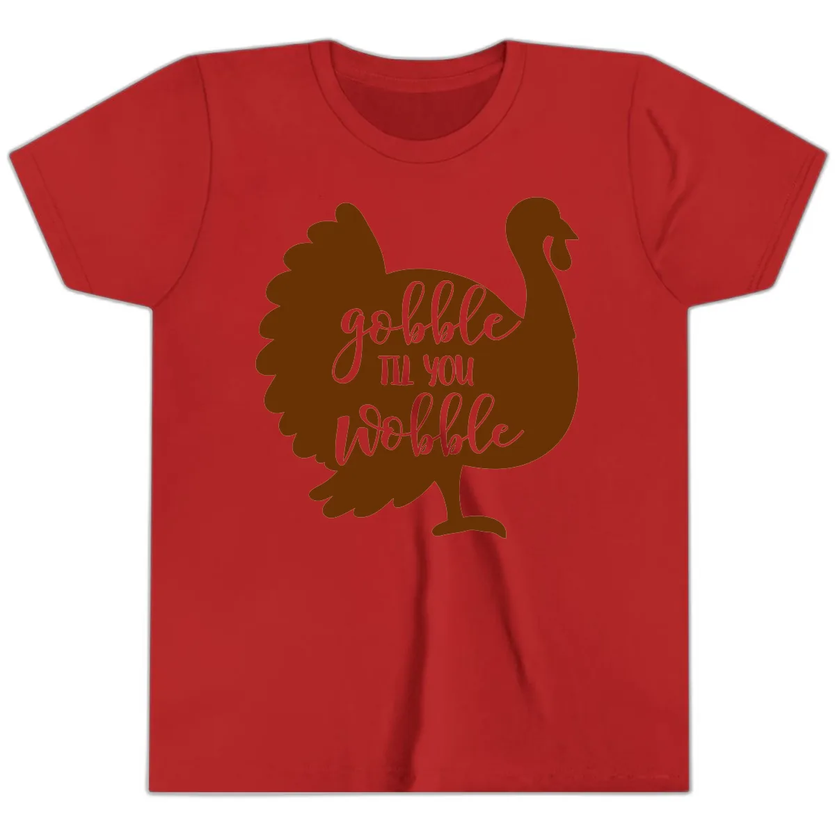 Gobble Til You Wobble Turkey Thanksgiving Youth T-Shirt in Red