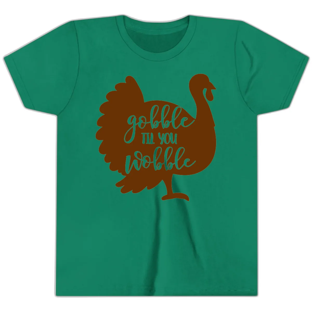 Gobble Til You Wobble Turkey Thanksgiving Youth T-Shirt in Kelly