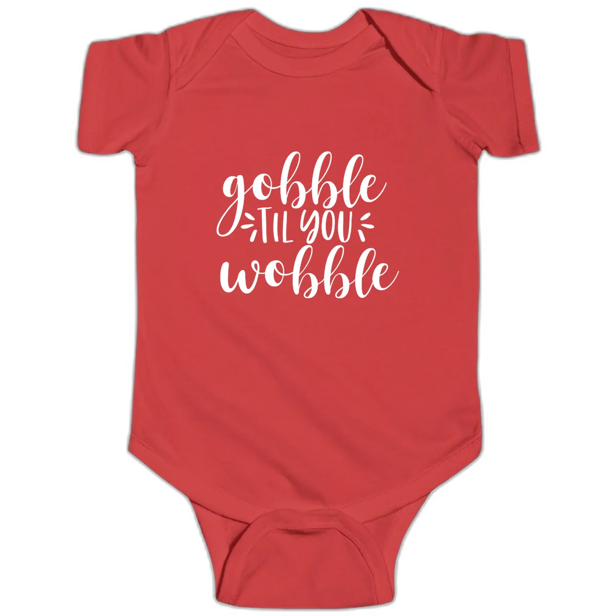 Gobble Til You Wobble Thanksgiving Phrase Baby Onesie in Red